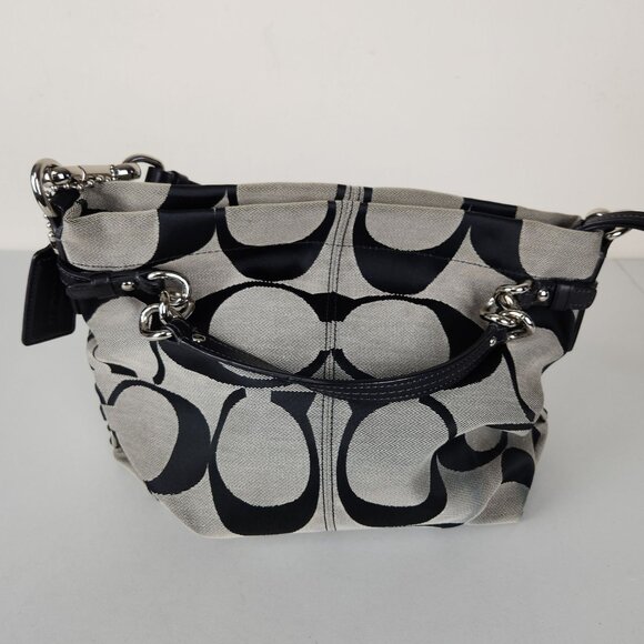 Coach Signature Shoulder Bag Black Gray Brooke Canvas Purse 14473M - Picture 4 of 16